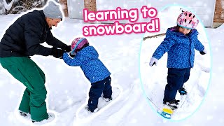 Micah&#39;s First Time Snowboarding! - Dad Teaches Daughter to Snowboard