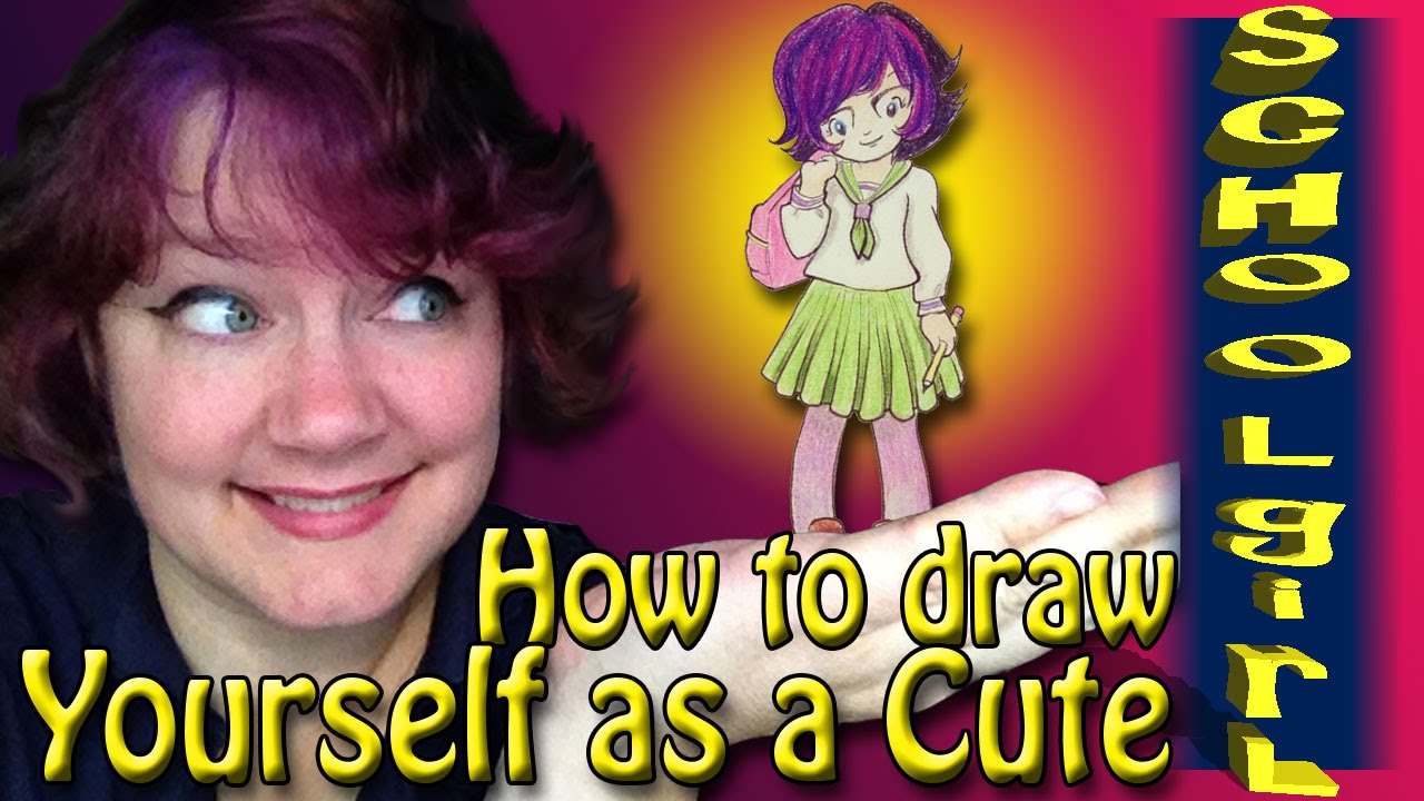 How to draw yourself as a cute cartoon Schoolgirl - YouTube