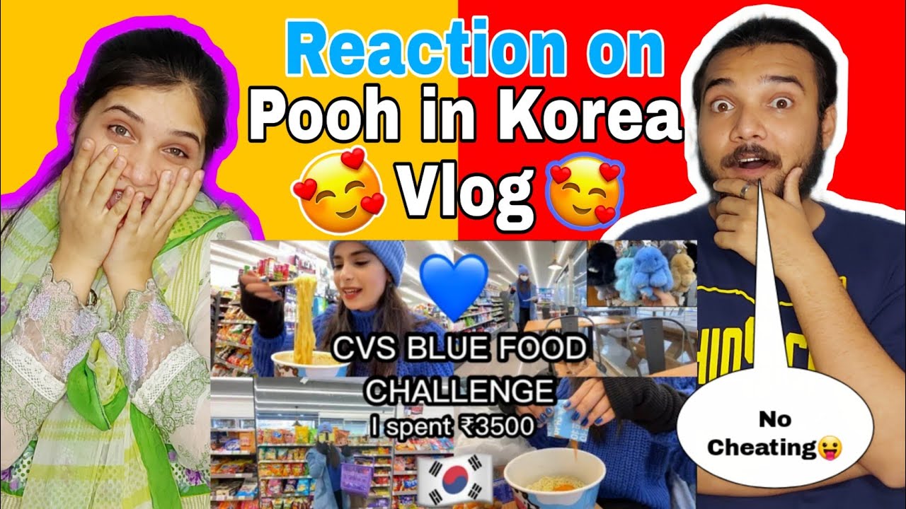 Pooh in Korea Vlog - CVS BLUE FOOD ONLY CHALLENGE | Reaction Bazar ...