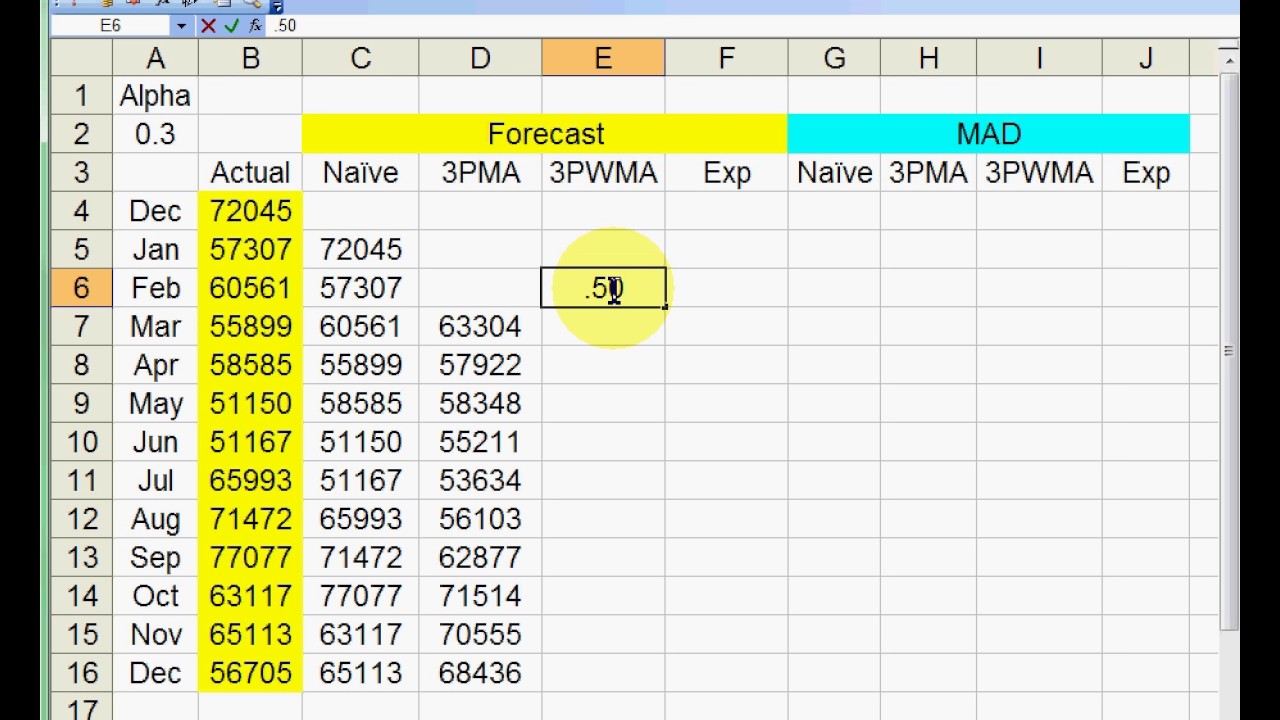 Using Excel for Basic Forecast Smoothing - YouTube