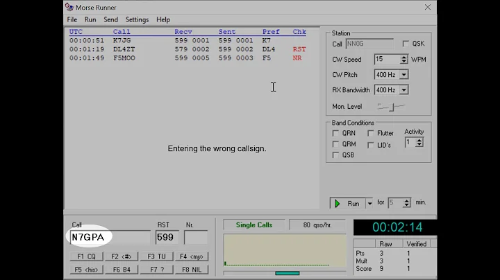 Morse Runner Single Call run