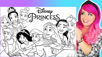 Coloring Disney Princess Coloring Pages | Ariel, Jasmine, Rapunzel, Cinderella, Belle, Moana & Tiana
