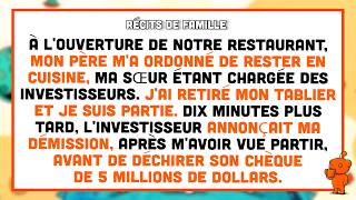 Ma famille m'a évincée de notre restaurant — L'investisseur les a coupés de ses fonds.