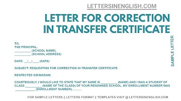 Letter To School For Correction in Transfer Certificate  – TC Correction Application