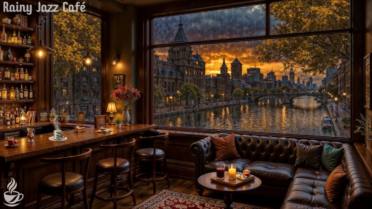 Rainy Coffee Shop Ambience ☕ Smooth Jazz & Gentle Rain Sounds for ...