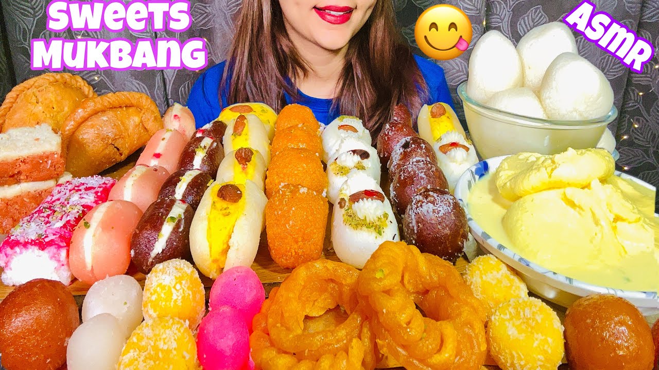 SWEETS ASMR : Rasmalai, Sponge rasgulla, Gulab jamun, Laddu, Gujhiya, Imarti MUKBANG | EATING VIDEO
