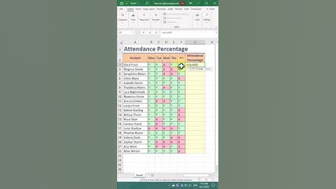 Calculate Attendance Percentage: COUNTIF Function in Excel #excelshorts #exceltips #excel