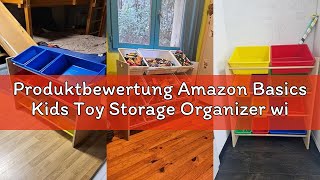 Produktbewertung Amazon Basics Kids Toy Storage Organizer with 12 Plastic Bins - Grey Wood with Blue