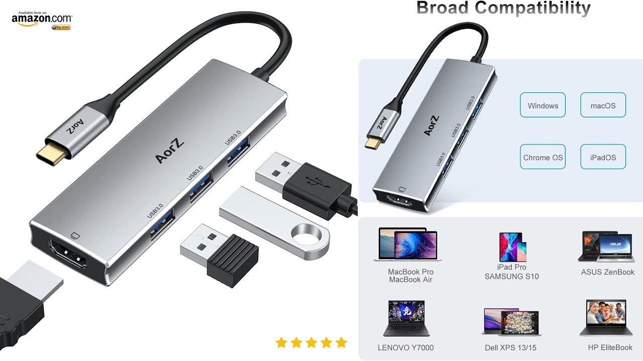  USB C Hub, USB Hub to HDMI Multiport AorZ USB C Dongle