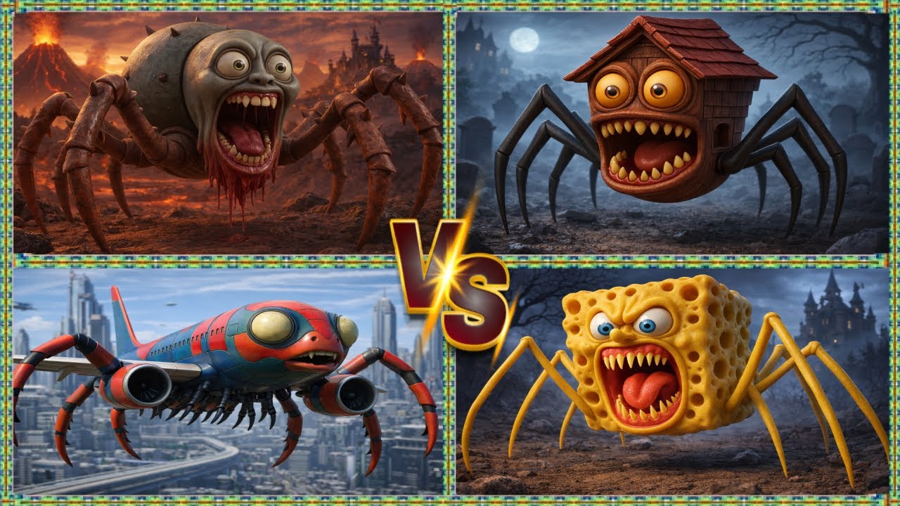 🚂👀😱 Spider Monster 😱🆚 House Head Eater 😱🆚 Spider EXE 🆚 SpongeBob SquarePants- Coffin Dance Song🎶