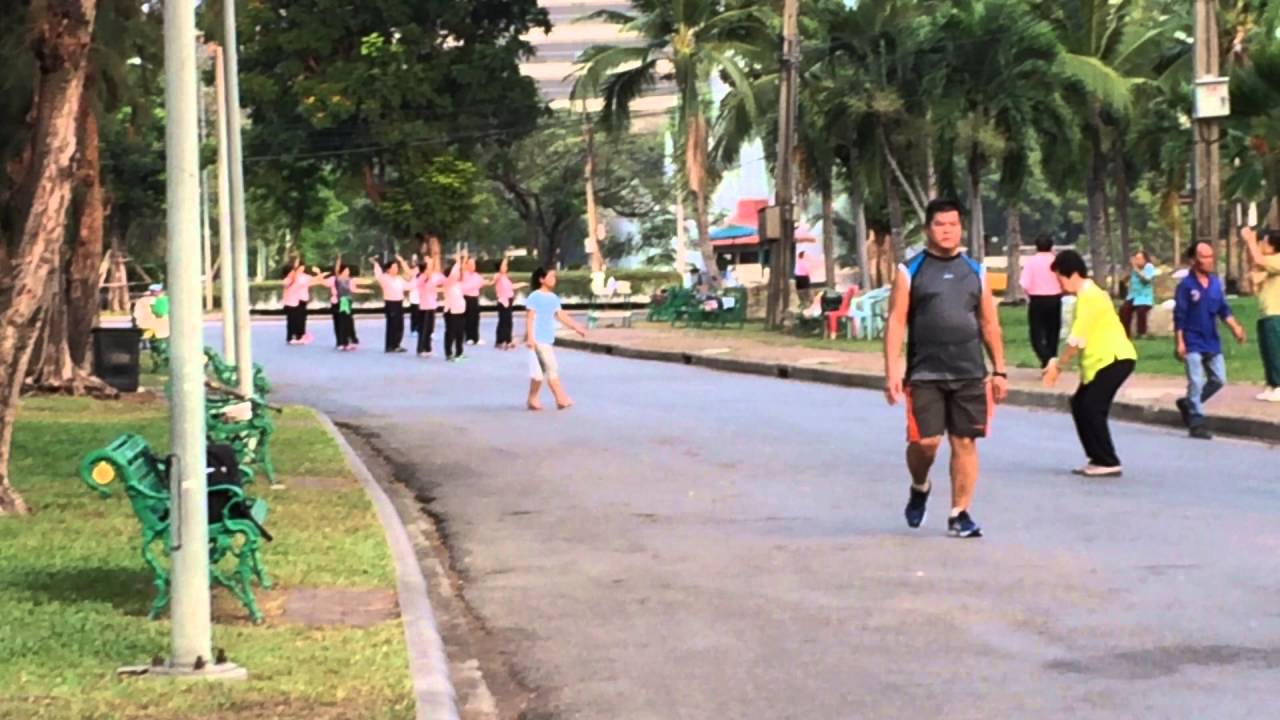 47.  More physical activity in public spaces. Lumpini Park in Bangkok, Thailand. April 2016