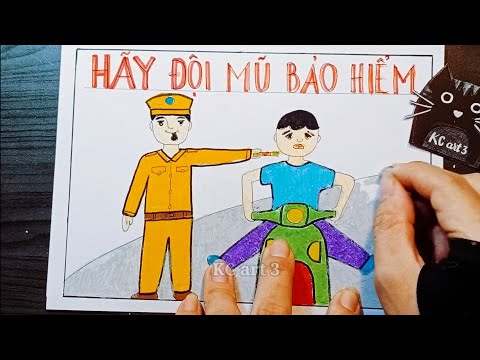 Vẽ tranh ĐỘI MŨ XINH - BẢO VỆ CHÚNG MÌNH | Vẽ tranh đội mũ bảo hiểm | Vẽ tranh an toàn giao thông
