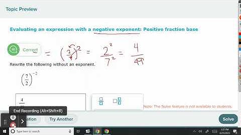ALEKS Algebra 2 - Evaluating an expression with a negative exponent: Positive fraction base