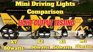 Senlo mini driving lights ( m1, X1 plus, x2 matrix, x7 matrix ) light output comparison