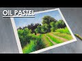 Beautiful Country Road Oil Pastel Landscape Drawing | steps to follow