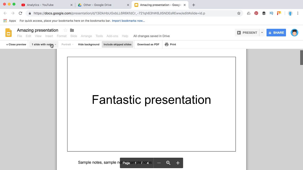 how to print presentation with notes google slides