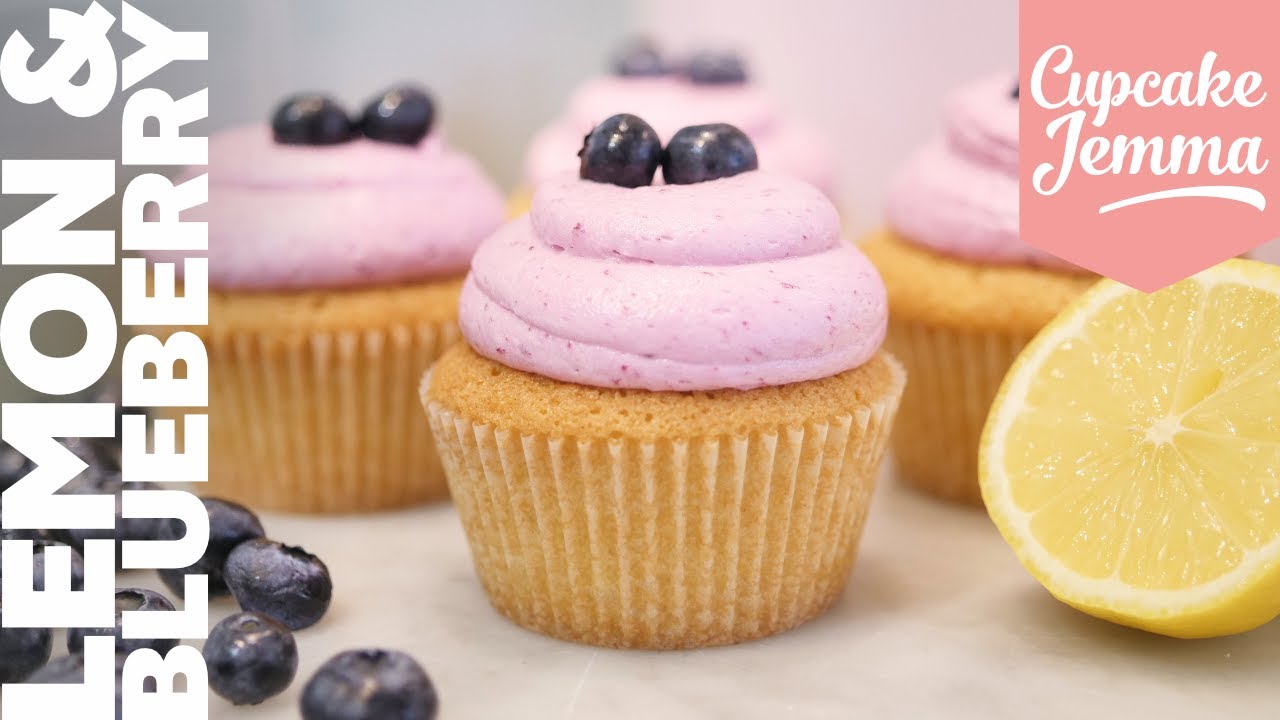 Curd-filled Lemon Cupcakes with Blueberry Buttercream Frosting | Cupcake Jemma Channel | CupcakeJemma