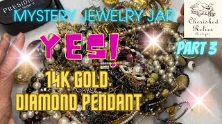 14K GOLD DIAMOND PENDANT!!! #1 Antique Jewelry Jar Loaded With Stunning Vintage Finds - Part 3 (055)