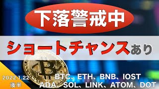 【BNB、IOST、ADA、SOL、LINK、ATOM、DOT】下落警戒中「ショートチャンスあり」（2022年1月22日 相場分析）