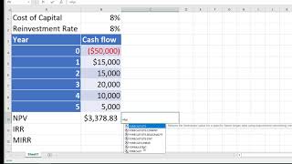 EXAMPLE 1 NPV, IRR, MIRR