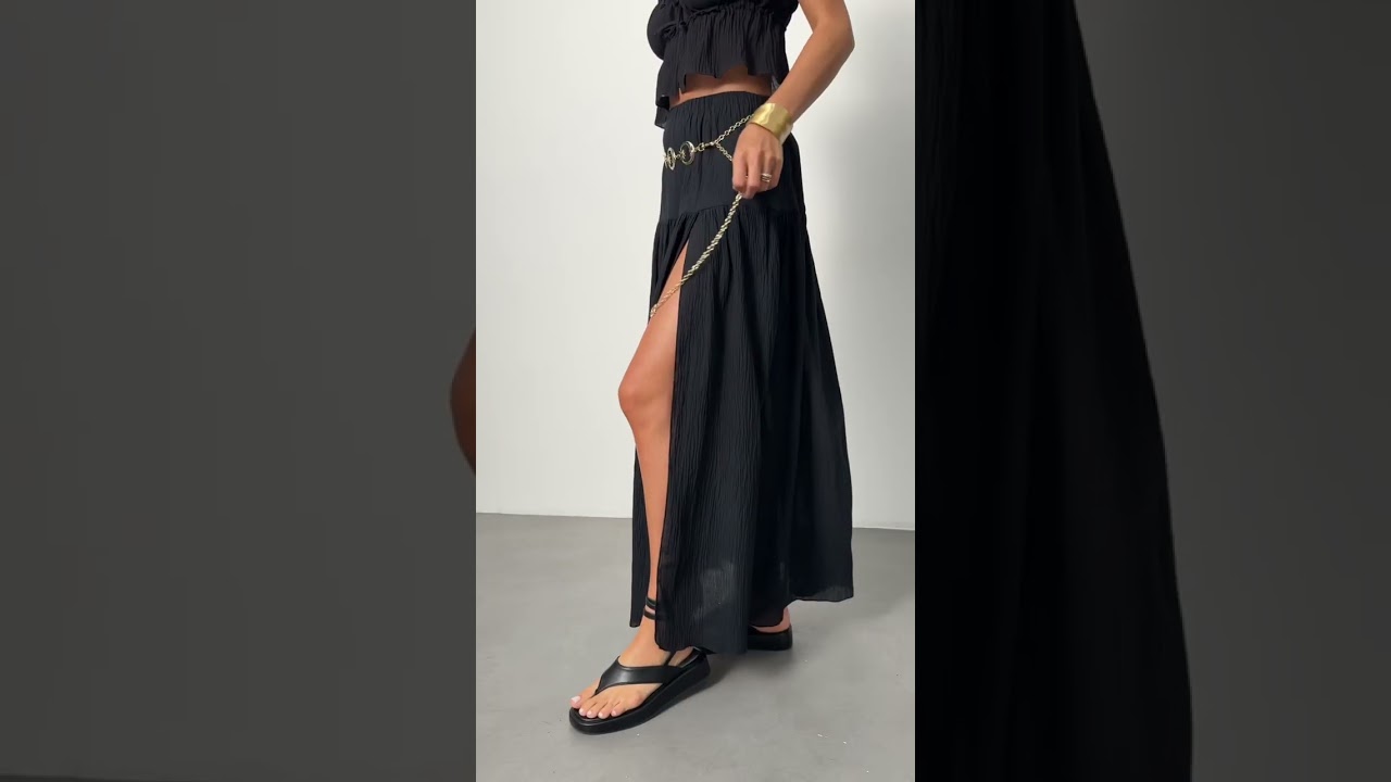 Трендовый образ SS’24 🖤 Юбка макси с разрезом и топ на завязках из 100% хлопка 