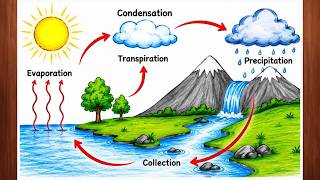 Water Cycle Drawing Easy Step by Step | Labeled Water cycle Diagram | How to Draw