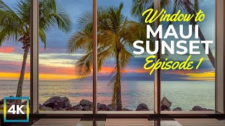 4K Relaxing Window View to Maui Beach with Palm Trees - 8 HRS Sunset Sky &amp; Soothing Ocean Sounds -#1