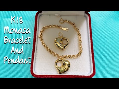アクセサリー k18gold heart monaca bracelet,7.52g,17cm K18 japan gold monaca bracelet and monaca pendant #99 - YouTube