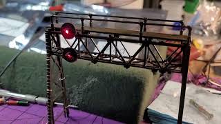 HO Scale Home made LED SearchLight Signals on a Bachmann Signal bridge