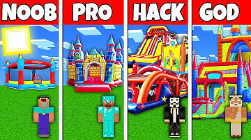 Minecraft Battle: NOOB vs PRO vs HACKER vs GOD BOUNCY CASTLE HOUSE BASE BUILD CHALLENGE in Minecraft
