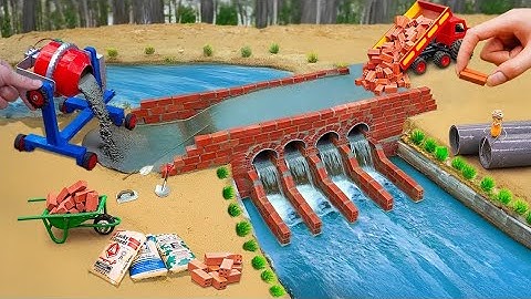 DIY Science Project Mini Bridge - Making Mini 4 Compartment Dam Using Plumbing With Bricks