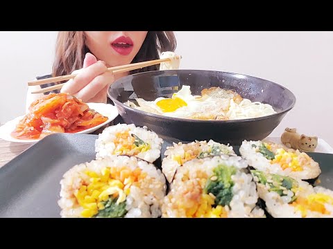 ASMR 咀嚼音|豚骨ラーメンとキンパモッパン🍜バリ固麺食べてみた/Rich ramen and kimbap eating/पोर्क बोन रेमन और किम्बापो Japanese