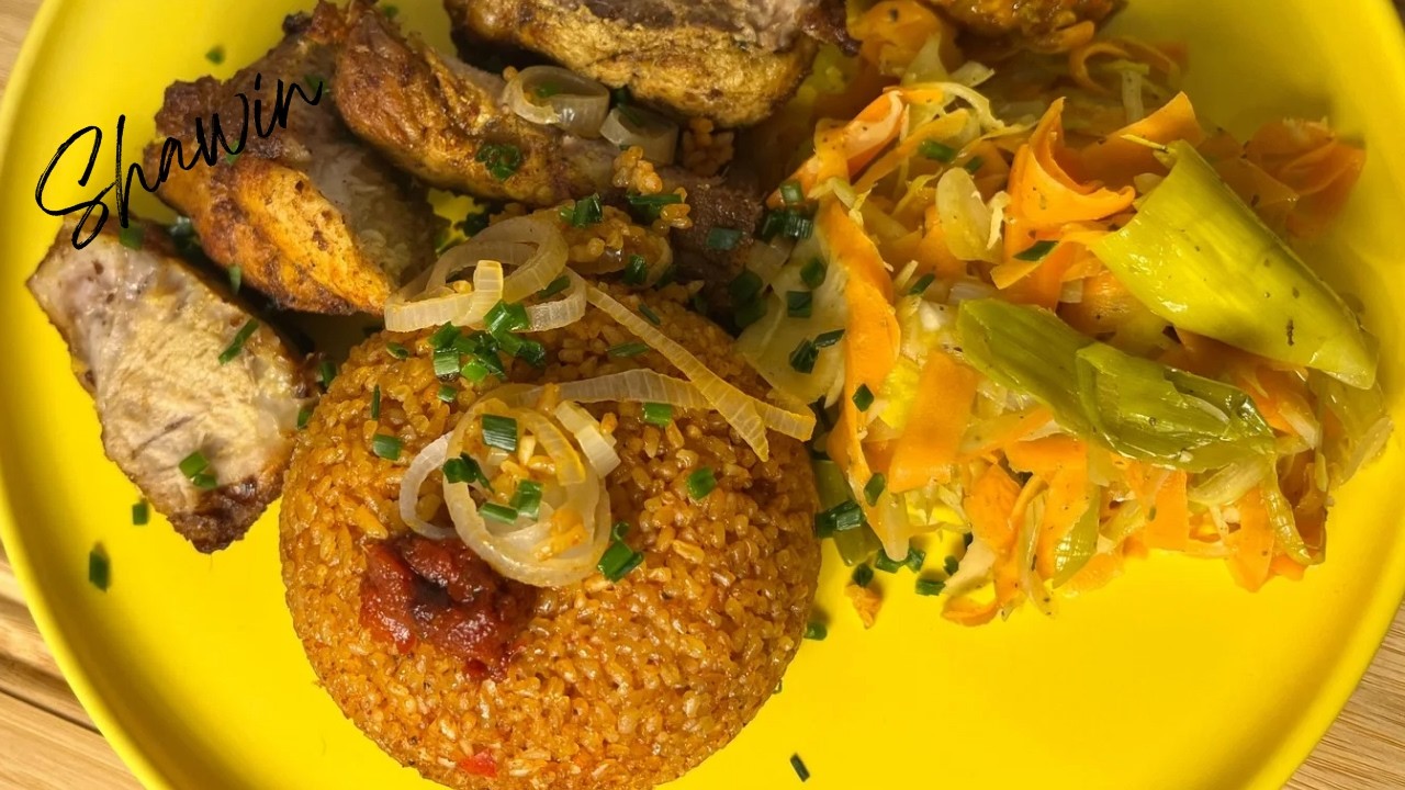 ✴️Riz gras accompagné de légumes et du porc grillé 💥#food #cooking