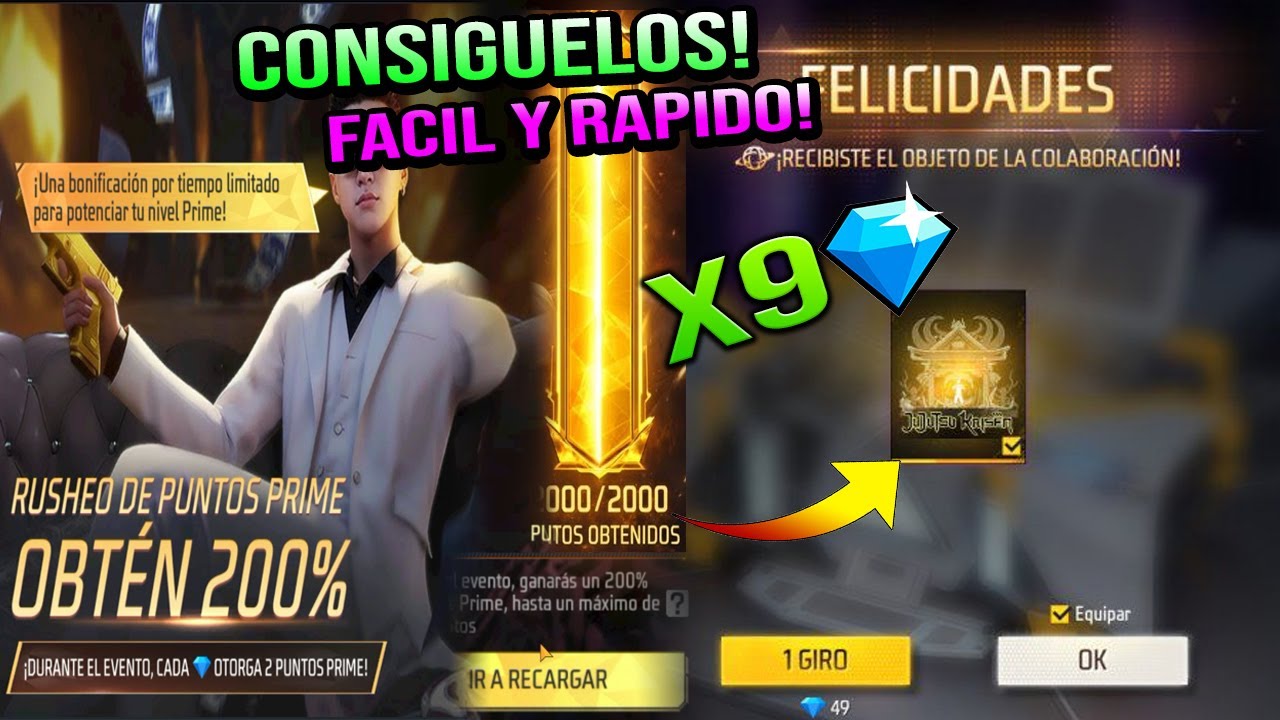 RUSHEO de PUNTOS PRIME OBTEN 200% Cómo sacar el emote TEMPLO del MAL en free fire FF latam
