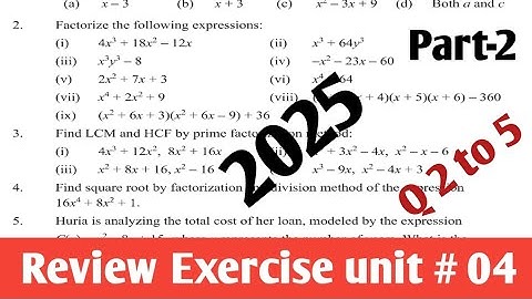unit 4 Review  Exercise Factrization and Algebraic Manipulation class 9th  Math new book 2025 PCT