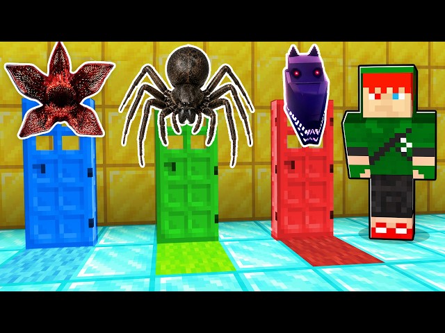 NÃO ESCOLHA A PORTA ASSUSTADORA ERRADA NO MINECRAFT!! (Demogorgon, Lobisomem, Aranha Realista)
