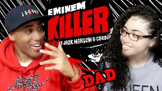 MY DAD REACTS TO Eminem - Killer (Remix) [Official Audio] ft. Jack Harlow, Cordae REACTION