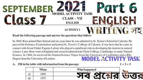 MODEL ACTIVITY TASK CLASS 7 ENGLISH PART 6 SEPTEMBER 2021