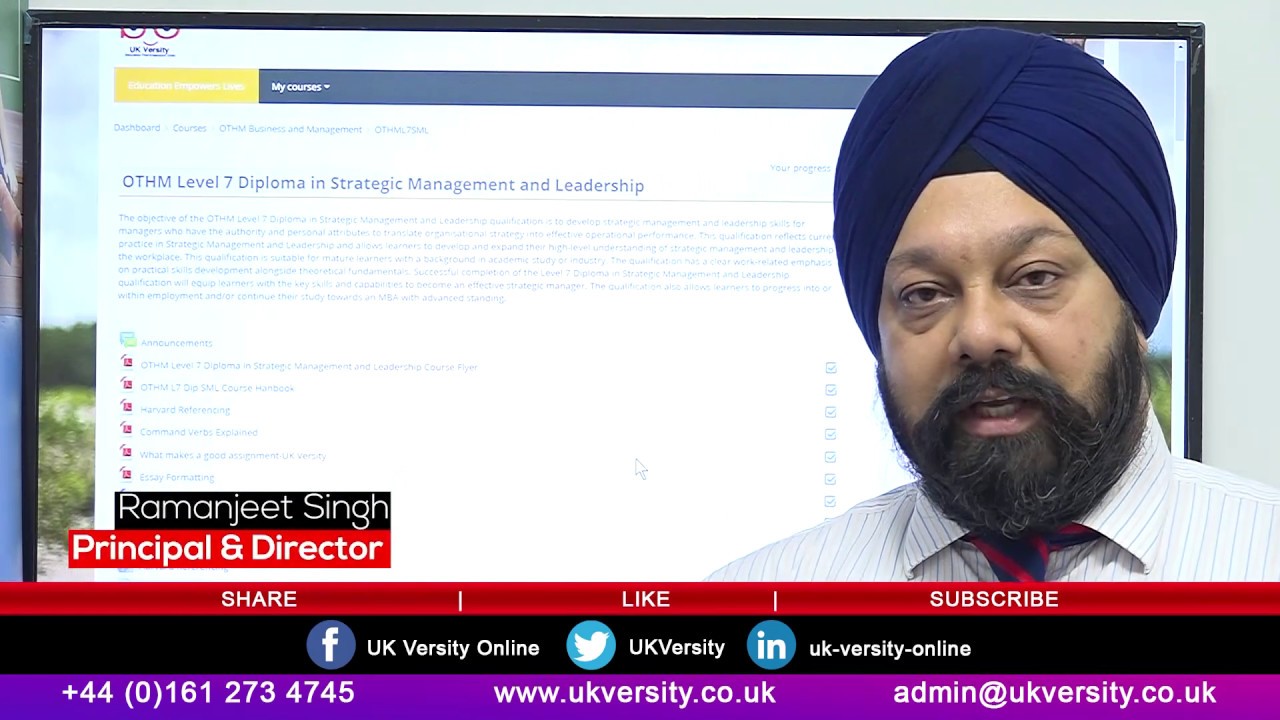 OTHM Level7 Diploma in Strategic Management and leadership Part1