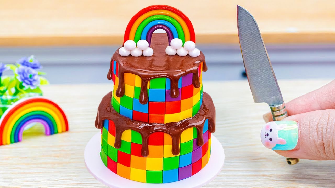 Mini Rainbow Cake Recipe With Chocolate 🌈 Best Twin Fondant Rainbow ...