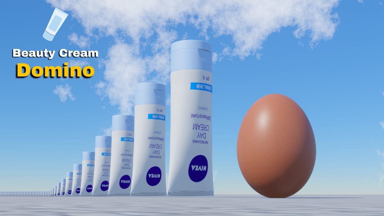 3D Beauty Cream Tube Domino Magic: Final Egg Drop | Domino Animation