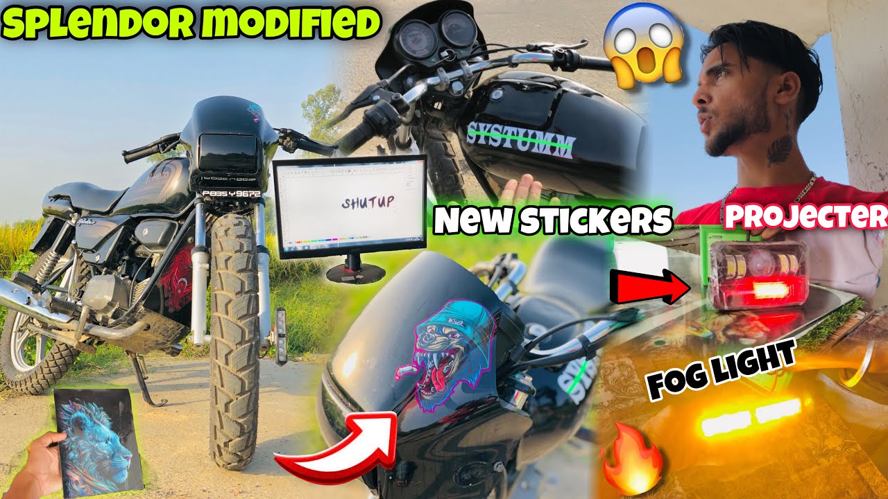 Splendor Modified😱 || Install New Stickers😍 || Police Headlight ...