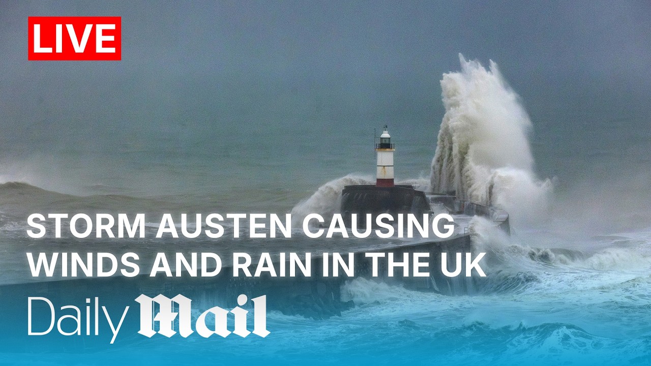 Weather map showing Storm Austen causing winds and rain in the UK