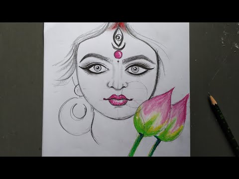 pencil colour drawing maa durga Images   silentgirlkkgupta on ShareChat