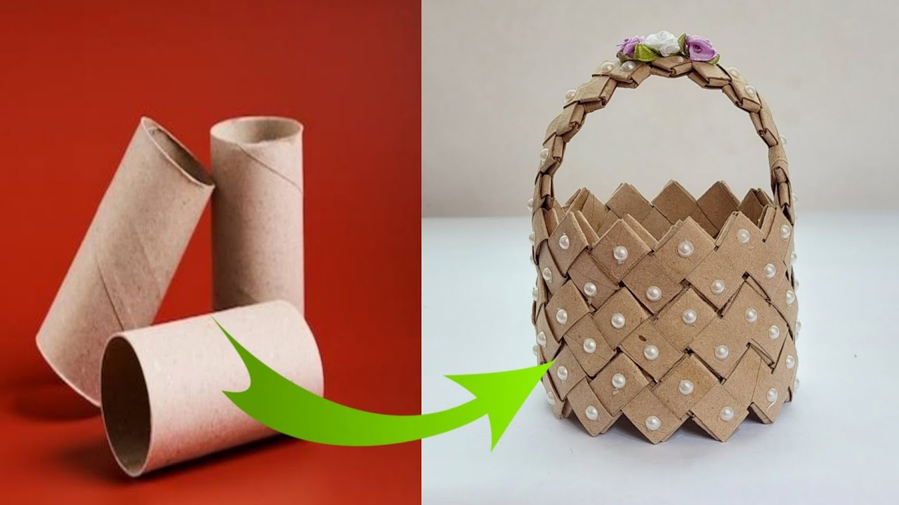 ideas bonitas de reciclaje canasta con rollos de papel higiénico/basket  with toilet paper rolls 