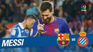 El hat-trick de messi en el fc barcelona vs rcd espanyol (5-0)