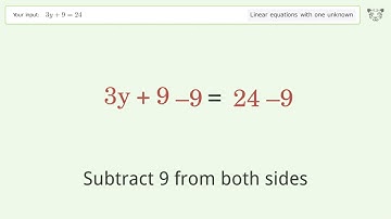 Solve 3y+9=24: Linear Equation Video Solution | Tiger Algebra