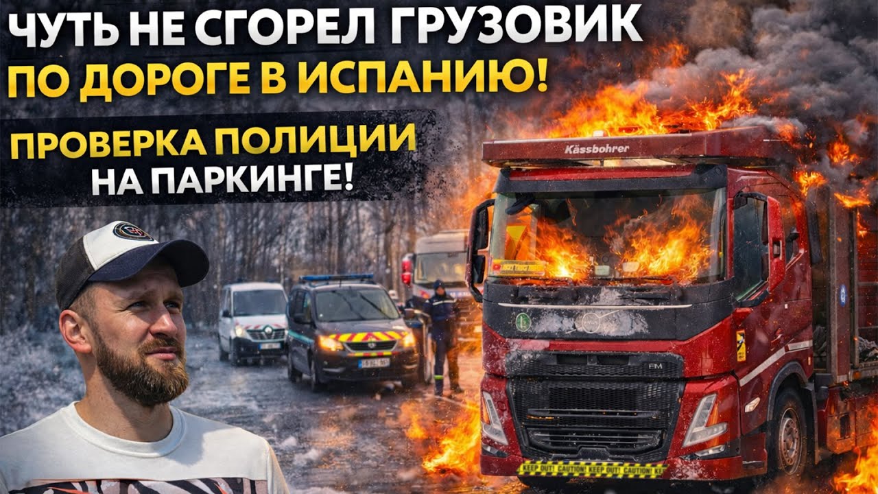 Чуть не сгорел грузовик по дороге в Испанию! Проверка полиции на паркинге!