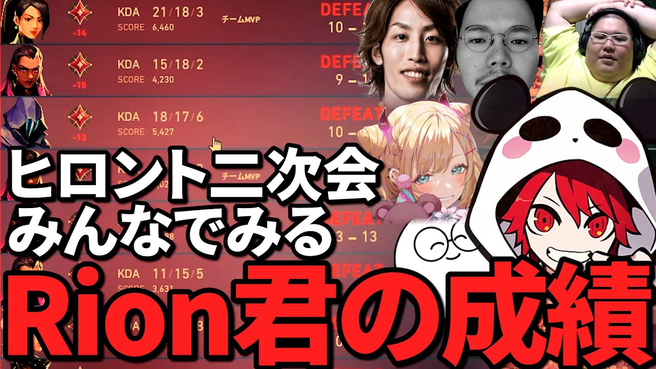 【VALORANT/CRカップ】Rion君の成績で盛り上がるヒロント二次会【釈迦/胡桃のあ/CRrion/恭ちゃん/XQQ】