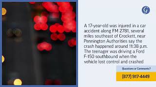 Teen Driver Seriously Injured in Single-Vehicle Crash on FM 2781 near Pennington